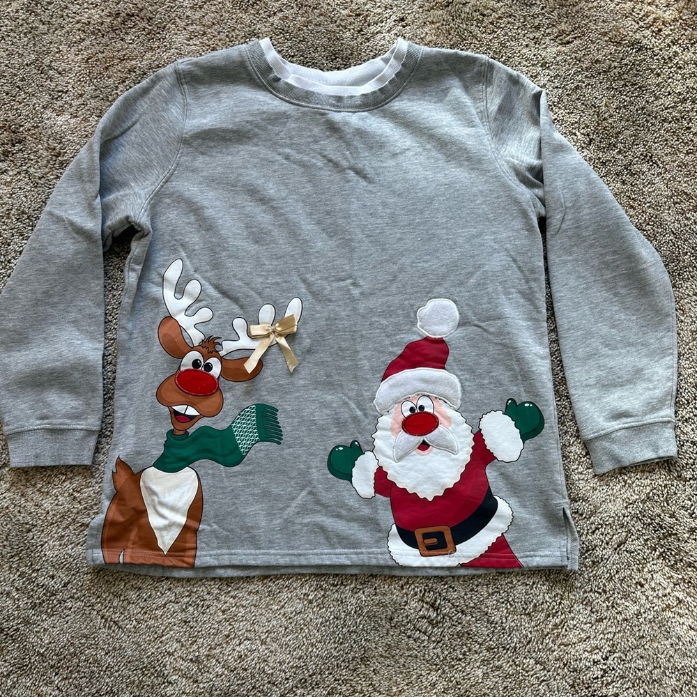 Gray Santa and Reindeer Sweatshirt